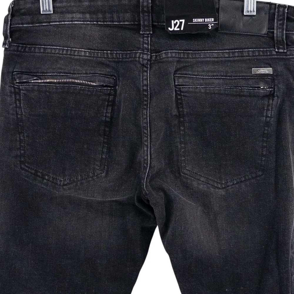NWT Armani Exchange Mens 33x31 Black J27 Skinny Biker Moto‎ Jeans Stretch Denim